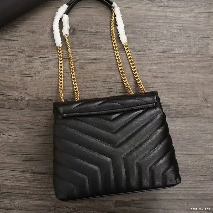 CHEAP Leather Black Loulou Gold Saint In Y Chain Small Bag Matelasse Laurent 0327